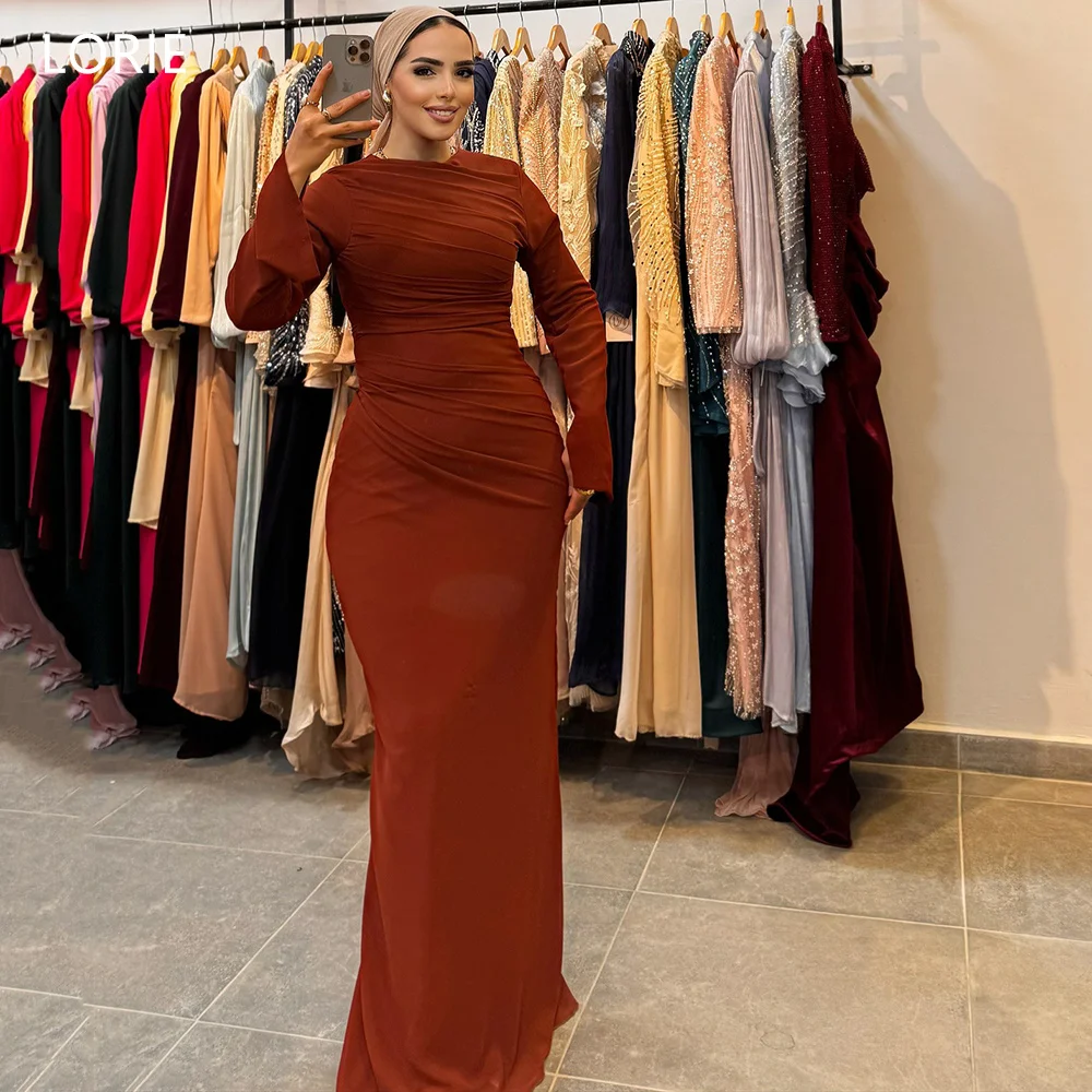 

LORIE Chic Chiffon Evening Dresses Full Sleeves Pleats Saudi Arabia Party Dress Mermaid Formal Occasion Prom Gowns Customized