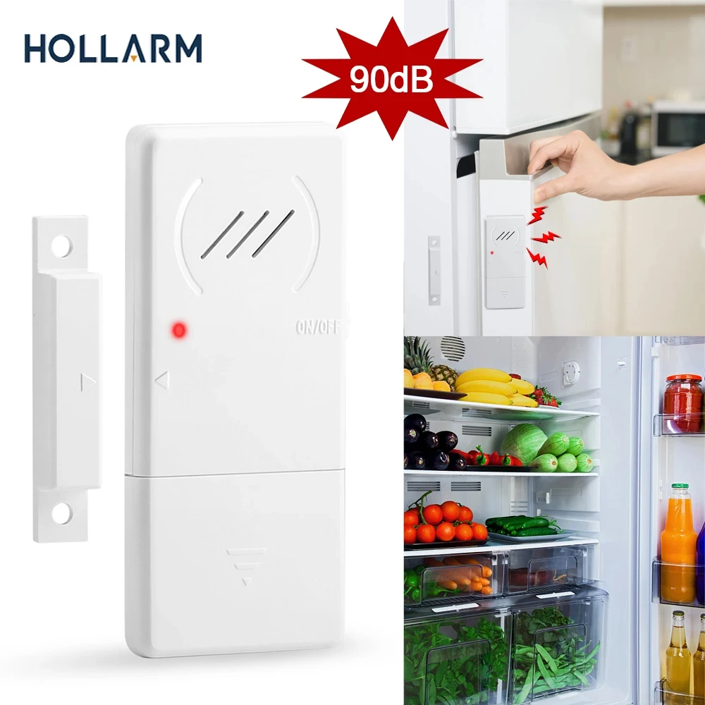 Hollarm Freezer Door Alarm 3/15/30/60 Seconds Adjustable Delay Refrigerator Alarms Wireless Window Door Opening Sensor Loud 90dB