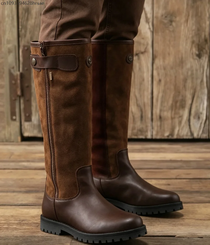 Retro Outdoor Motorcycle Riding Boots Spliced Leather Side Zipper Non Slip Platform Medieval Cosplay Leisure Shoes For Men