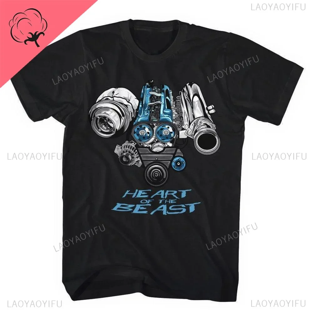 Japan Car 2JZ Engine Turbo Tuning JDM Printing T-Shirt Summer Fashion Casual Cotton O-Neck Mens Tshirt Personality Mans Clothing