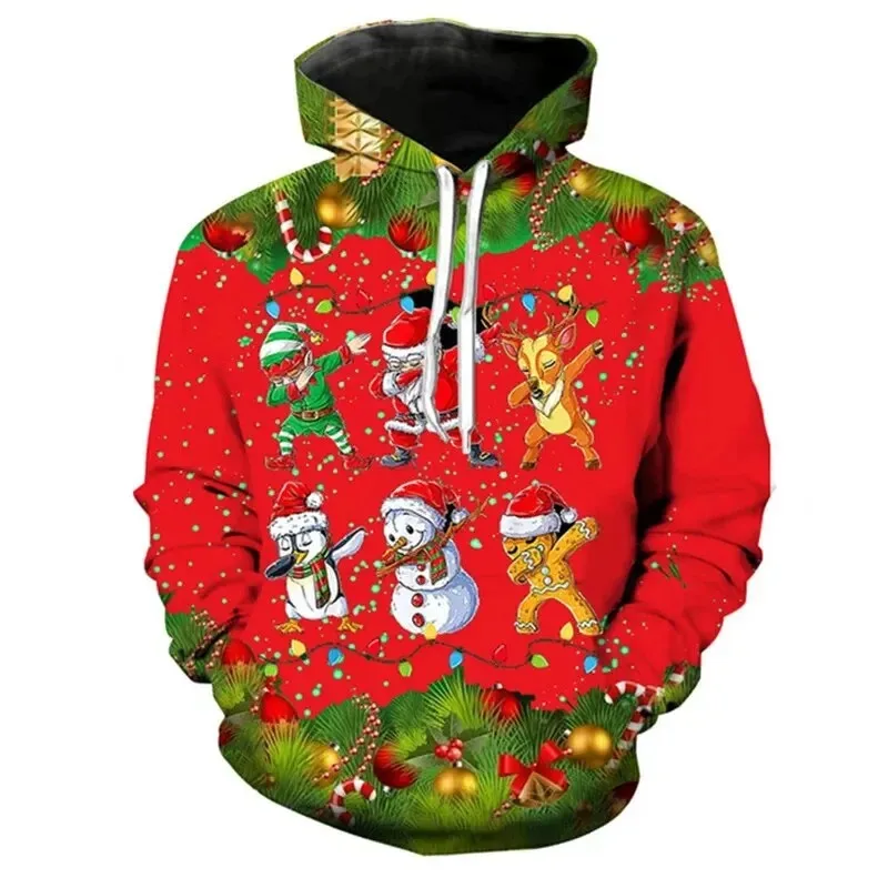 

2025 Merry Christmas Pattern New Sports Shirt 3D Santa Claus Snowman Printed Polyester Fiber Long Sleeve Hoodie