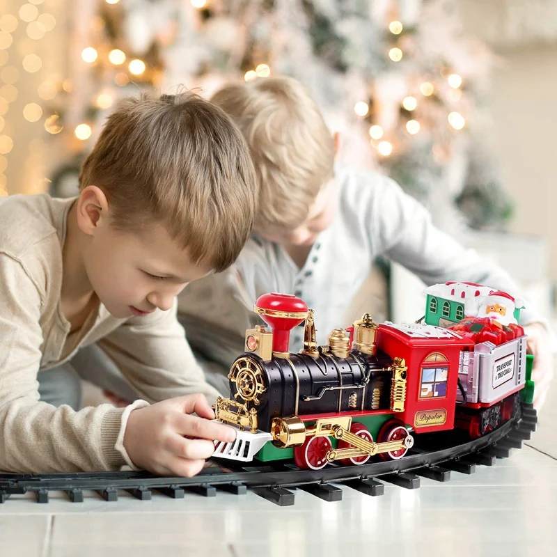 

Christmas Train Toy Train Set With Lights And Sounds Railway Tracks For Around Christmas Tree Simulation Classical Steam Train