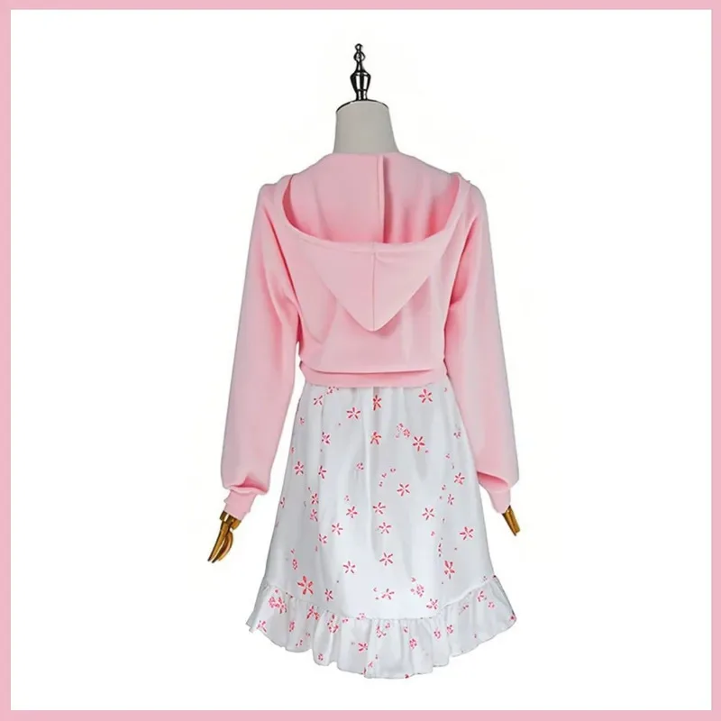 Новый аниме Maebashi Witches Akagi Yuina Косплей Костюм Розовая куртка с капюшоном Платье с принтом Женский сексуальный кавайный повседневный костюм для отдыха;2