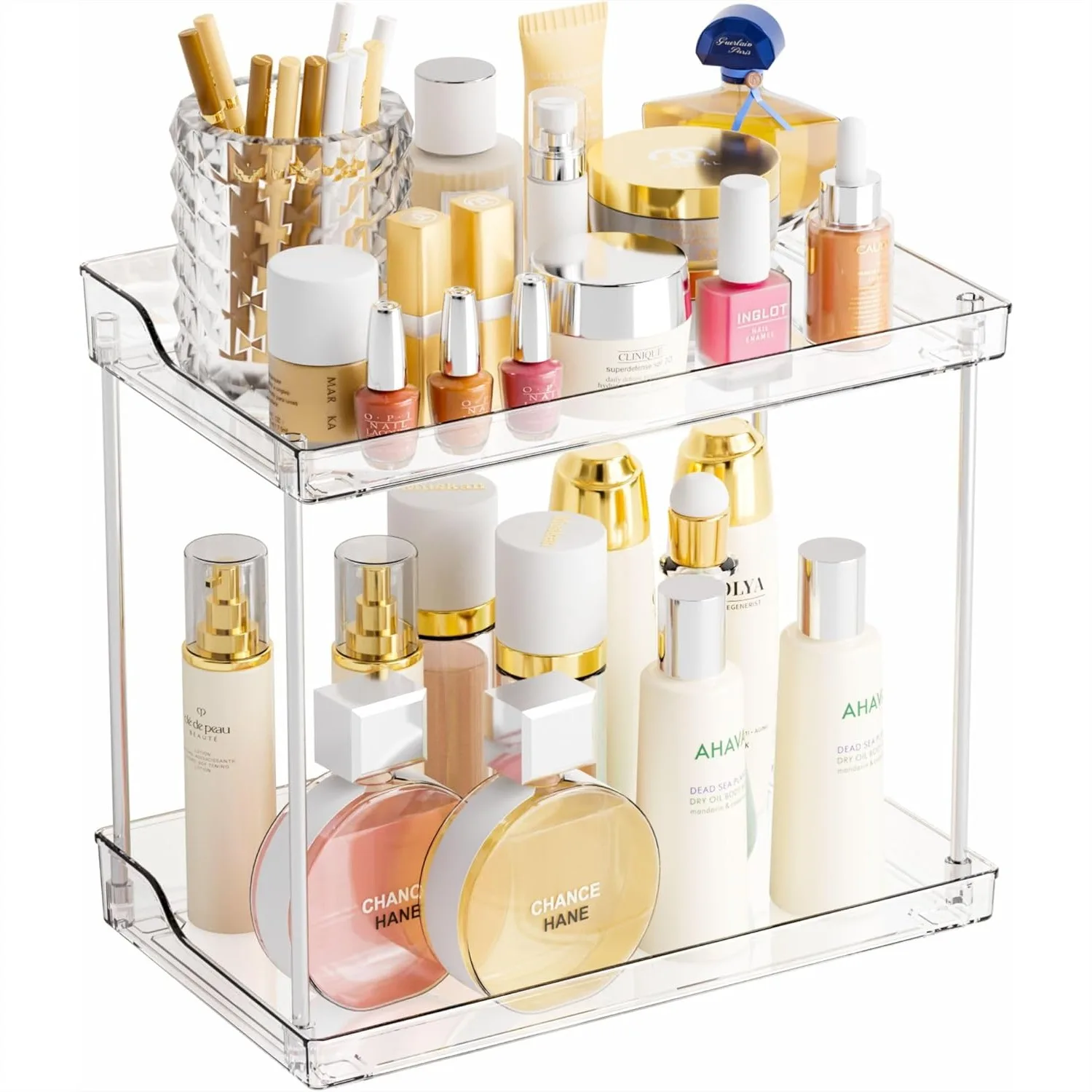 

2 Tier Bathroom Counter Organizer, Tiered Shelf for Makeup, Skincare, Vanity Storage Tray, Spice Rack for Kitchen Corner