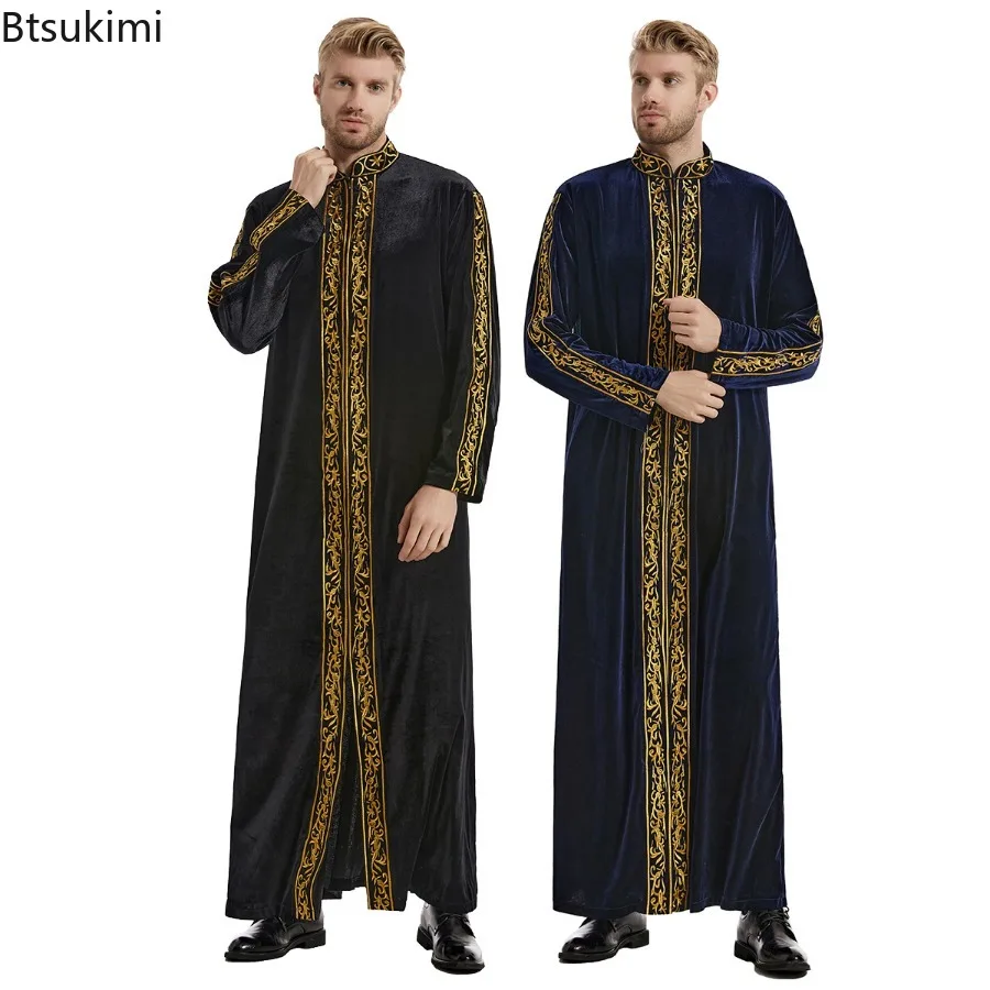 

Ramadan Muslim Men Jubba Thobe Luxury Embroidery Velvet Warm Kaftan Arab Islamic Clothing Eid Saudi Robe Dubai Caftan Dress Gown