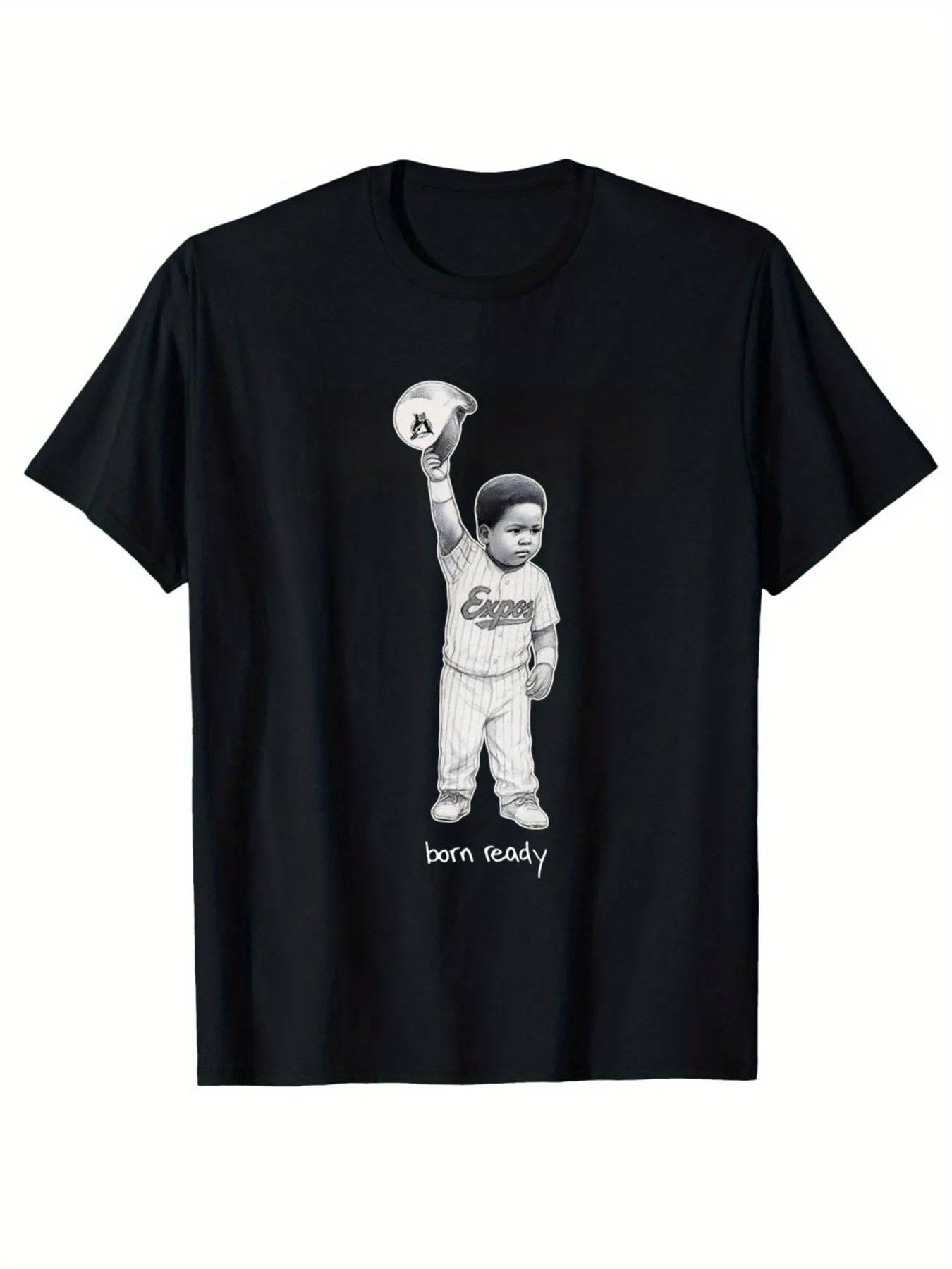 

Ready Baby Vladdy T-shirt - Fun baseball pattern T-shirt with Born Ready text and Vladdy design - Loose-fitting casual round ne