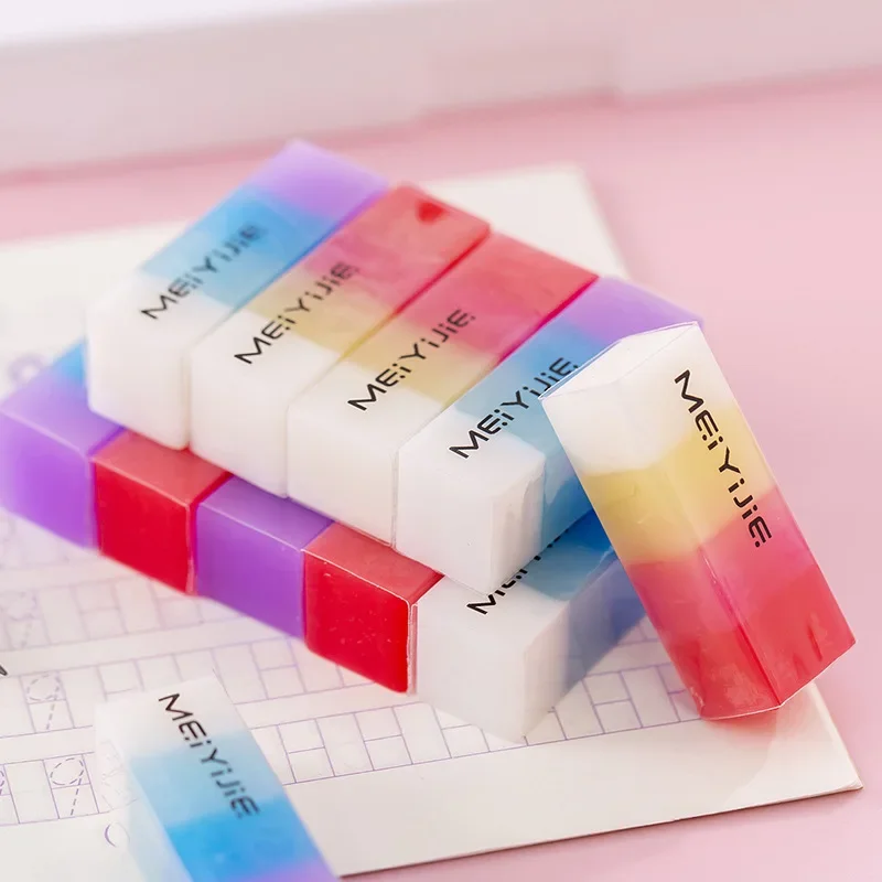 5Pcs Gradient Color Jelly Square Student Eraser Students' Supplies Gift Christmas Gift