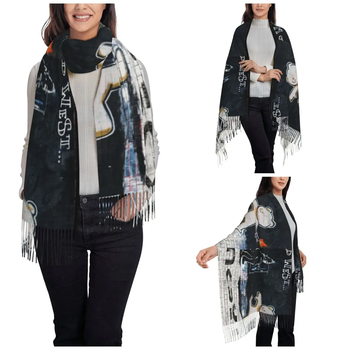 Banksy Graffiti Shawl Wraps Womens Winter Warm Long Soft Scarf Pashmina Shawl Scarves