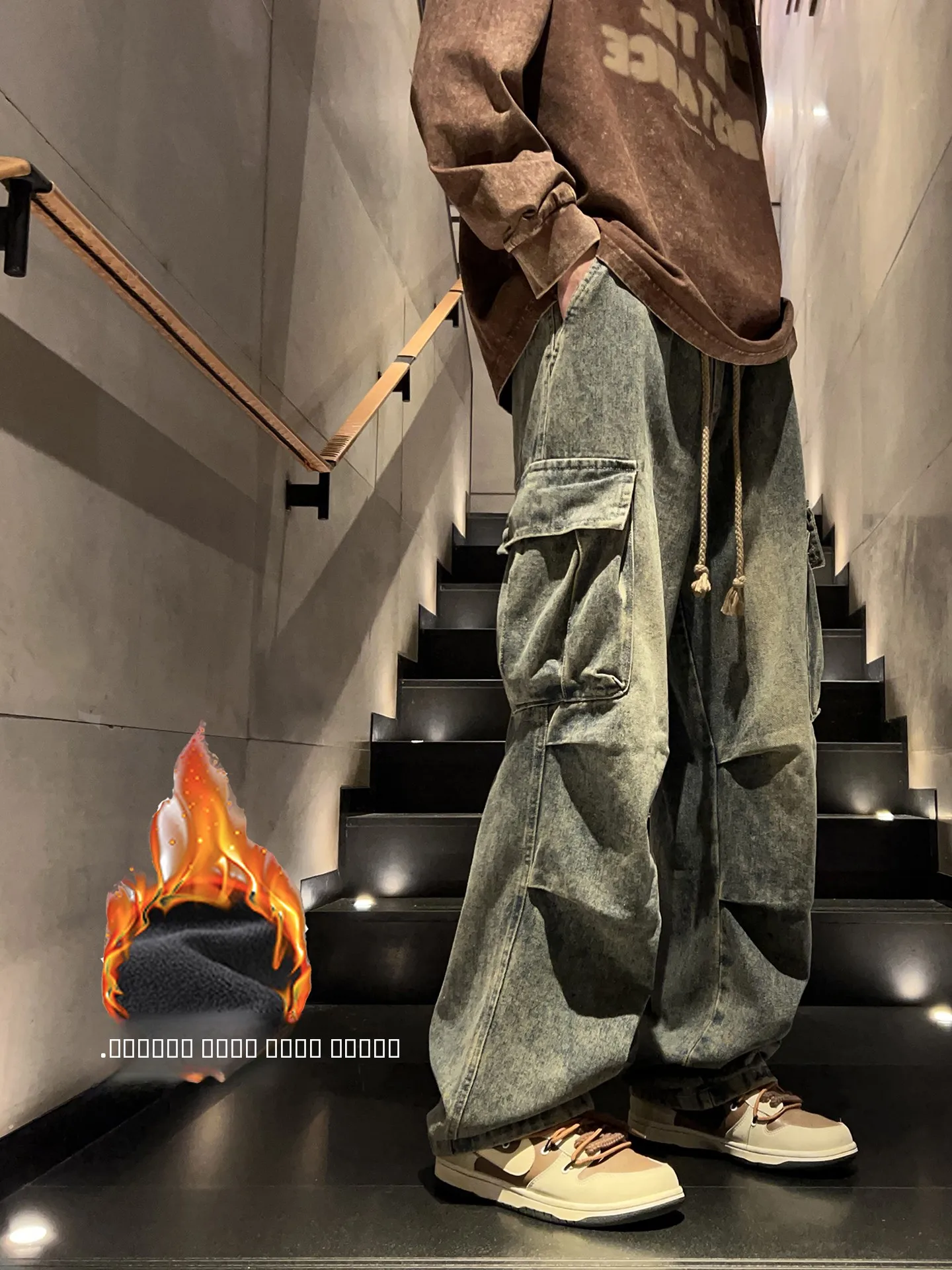 

Ретро-джинсы в американском стиле, утепленные флисом, широкие повседневные джинсы, мужские зимние теплые свободные джинсовые брюки прямого кроя