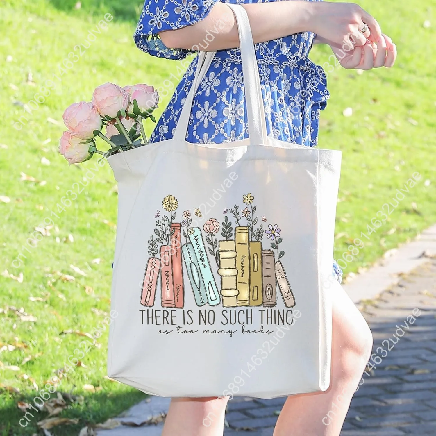 LEADO Cute Canvas Tote Bag with Pockets, Book Lovers Gifts - Christmas, Thanksgiving, Birthday Gifts for Book Lovers Women - Rea