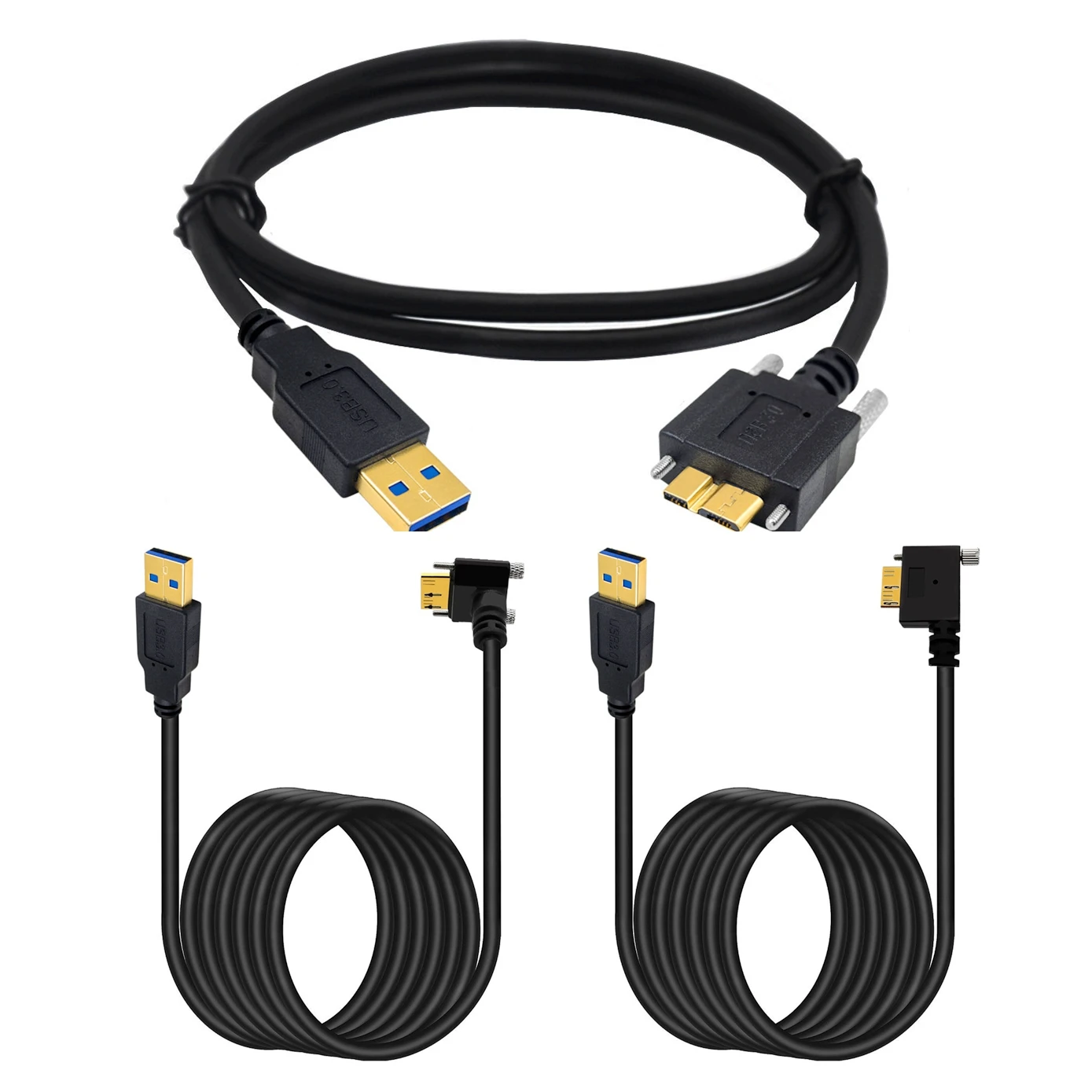 90 Degree Right Left Up Down Angled Micro B USB Lock Screw Mount to USB 3.0 A Type Male Fast Data charger cable 0.3m 1.8m 3m 5m