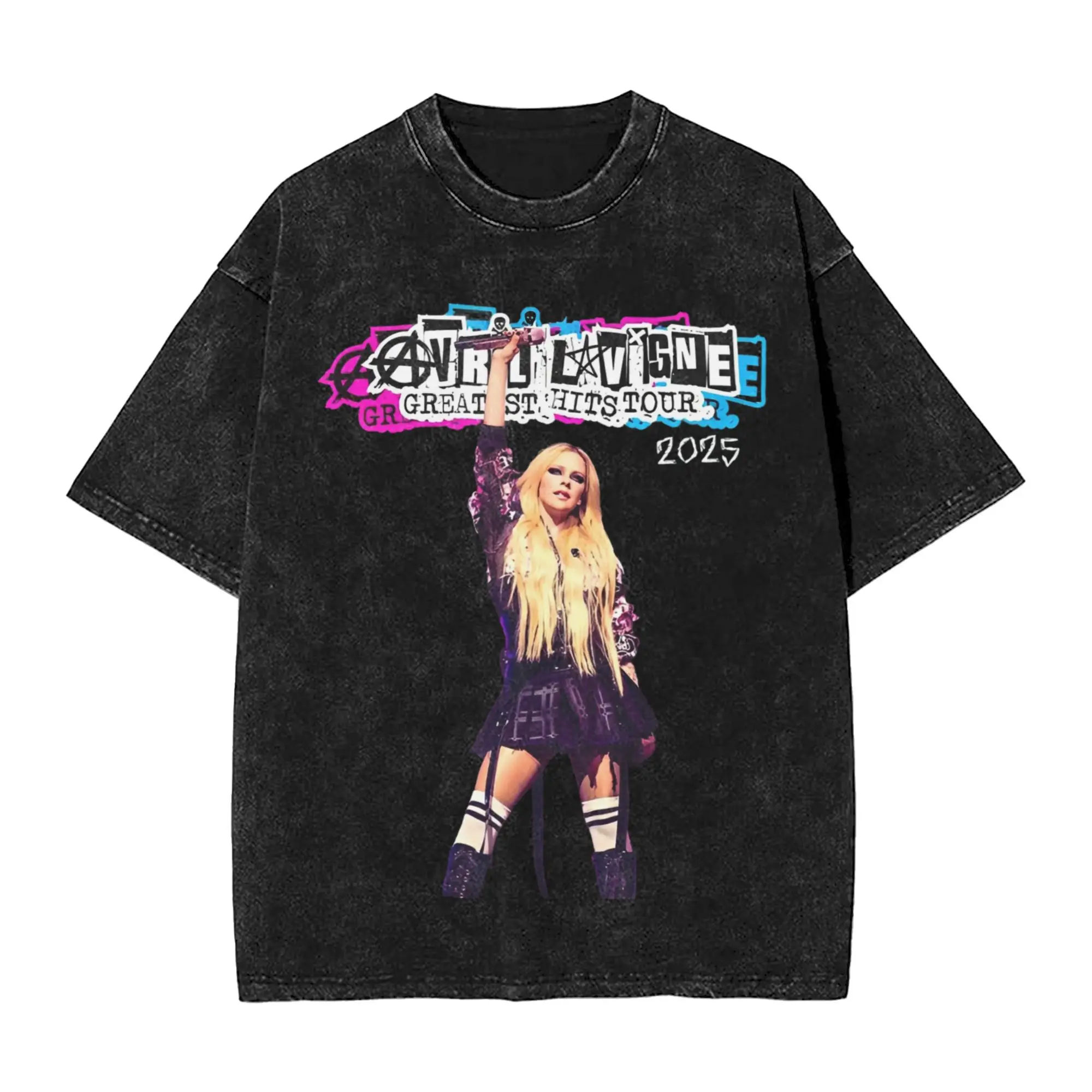 أفريل لافين المغني الشرير جولة الموسيقى غسلها تي شيرت الشارع الشهير الهيب هوب الجدة تي شيرت تيز الرجال النساء قصيرة الأكمام المعتاد