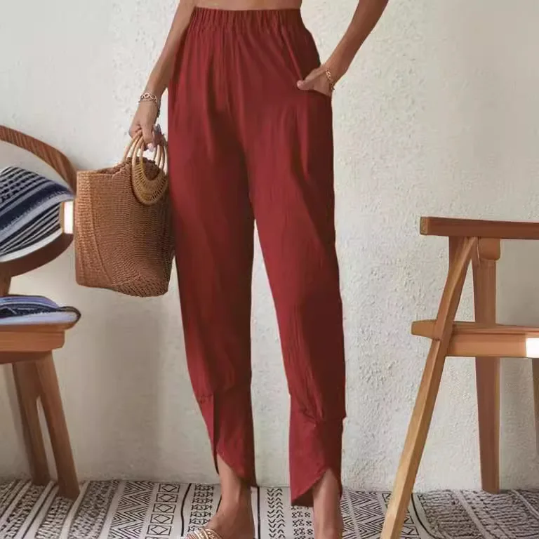 Loose Cotton Linen Pants Autumn New Style Casual Pure Color Cuffed Trousers with Pockets Women's Fashion Comfortable Trousers