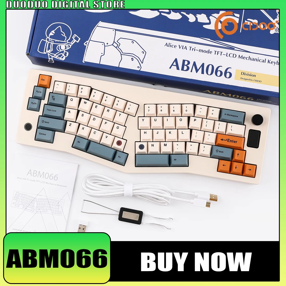 

Cidoo ABM066 Alice Mechanical Keyboard Custom Screen Three Mode Multifunctional Knob RGB Wireless Gaming Keyboard Gasket Mac VIA