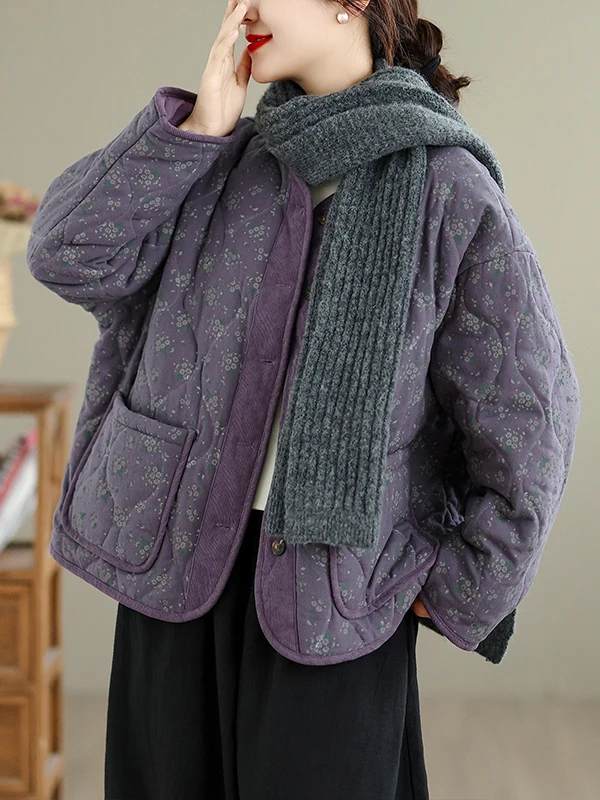 

Женское зимнее пальто свободного кроя в стиле ретро с цветочным принтом, круглое пуховое пальто, брендовое корейское пальто большого размера, хлопковое верхнее пальто...