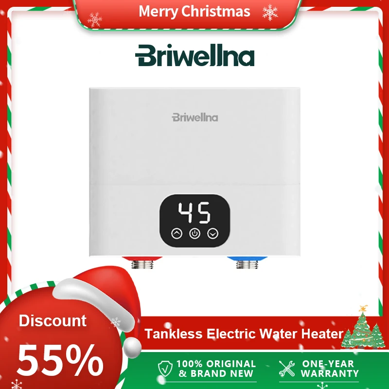 Briwellna Mini Tankless Electric Water Heater 110V/220V Under Sink Instant Hot Water Oversink Instantaneous Water Heater