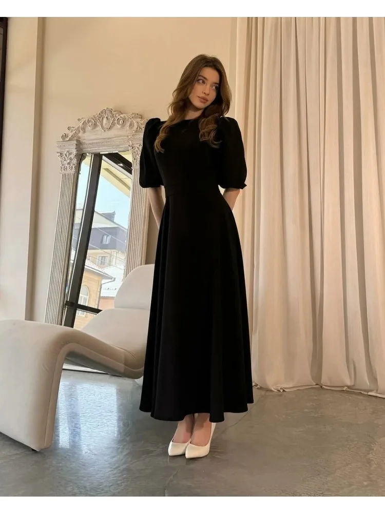 Elegant Arabic Prom Dresses For Women O Neck Half Sleeves Elegant Party Gowns Ankle Length Special Occasion Dress