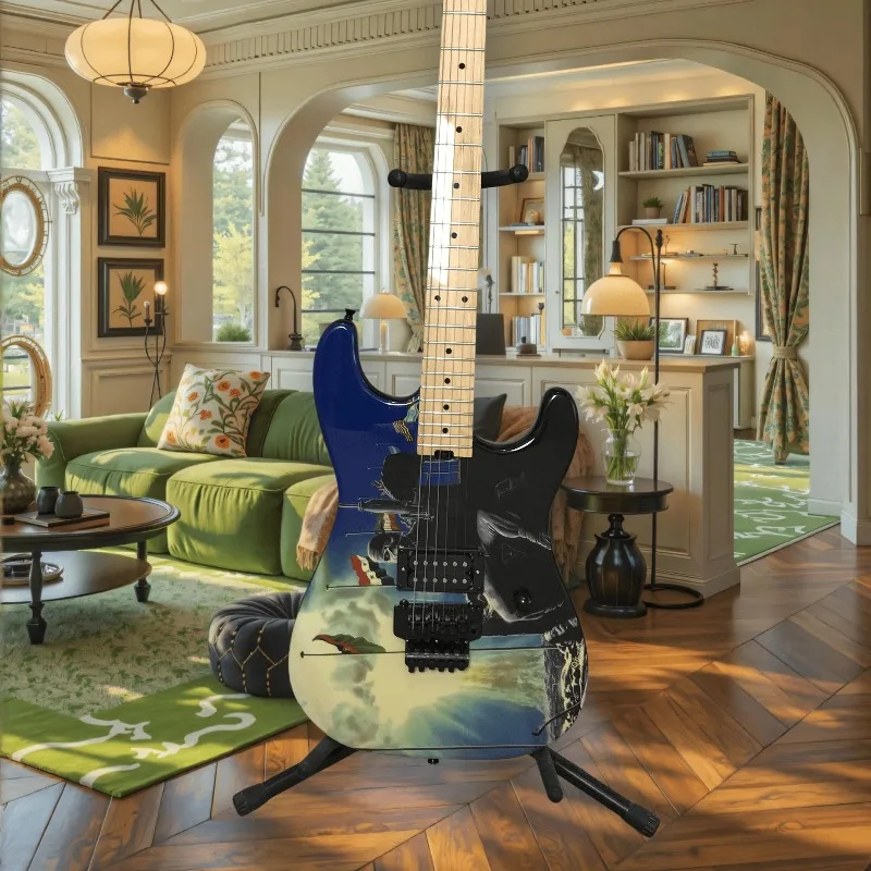 STQ Electric Guitar Art Graphic Print Body HH Pickups Floyd Rose Tremolo Bridge Maple Fretboard Metal Rock Stage Performance
