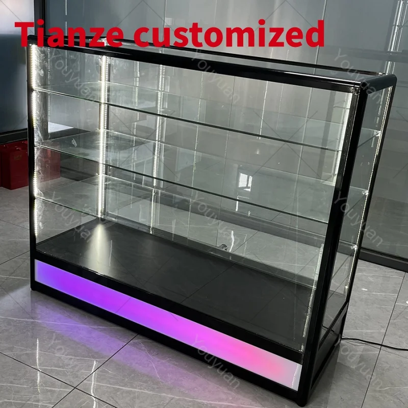 (Customized) 60inch retail store glass smoke shop showcase kiosk aluminum frame display showcase full version show