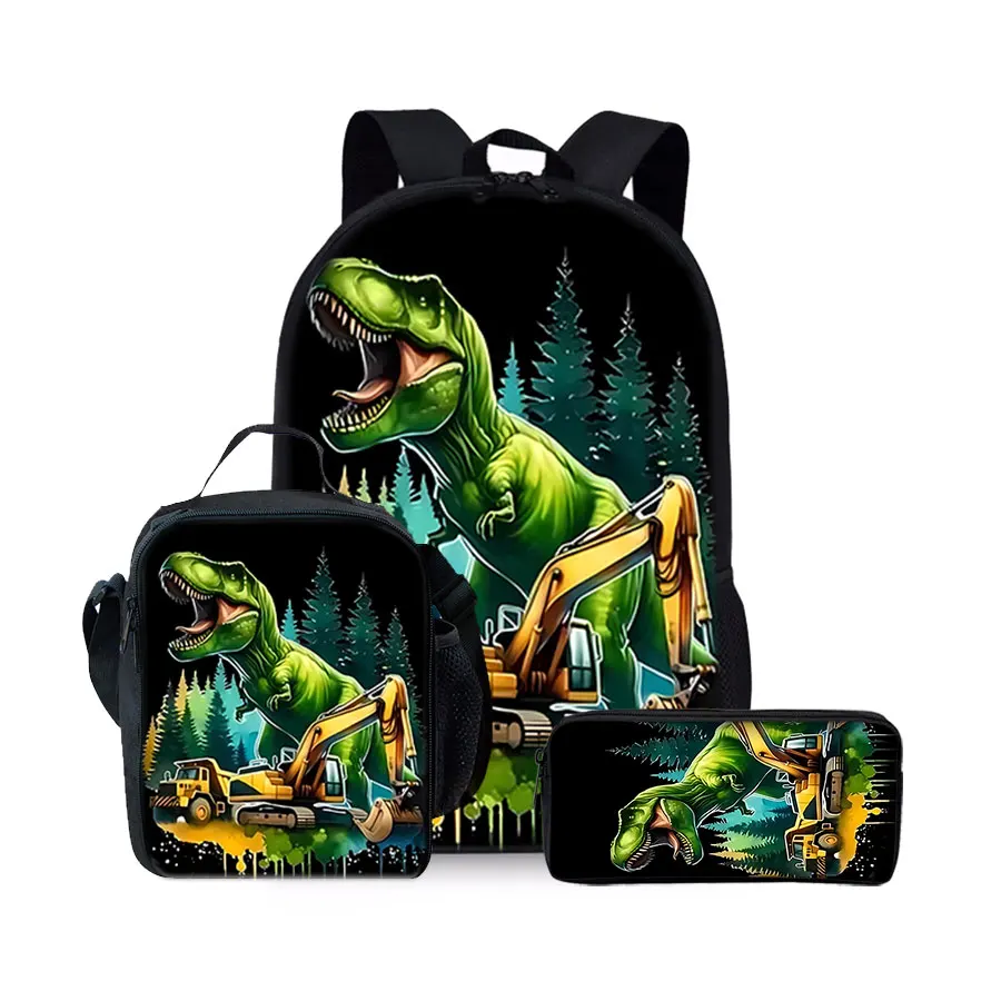 New Dinosaur Pattern Three Piece Set Backpacks for Boy and Girls Best Gifts 2D Flat Cartoon School Backpack for Children