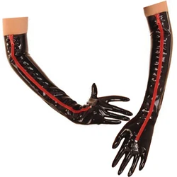 Guanti Sexy neri del lattice di lunghezza del braccio con gli anelli a D ai guanti di gomma lunghi superiori ST-0090