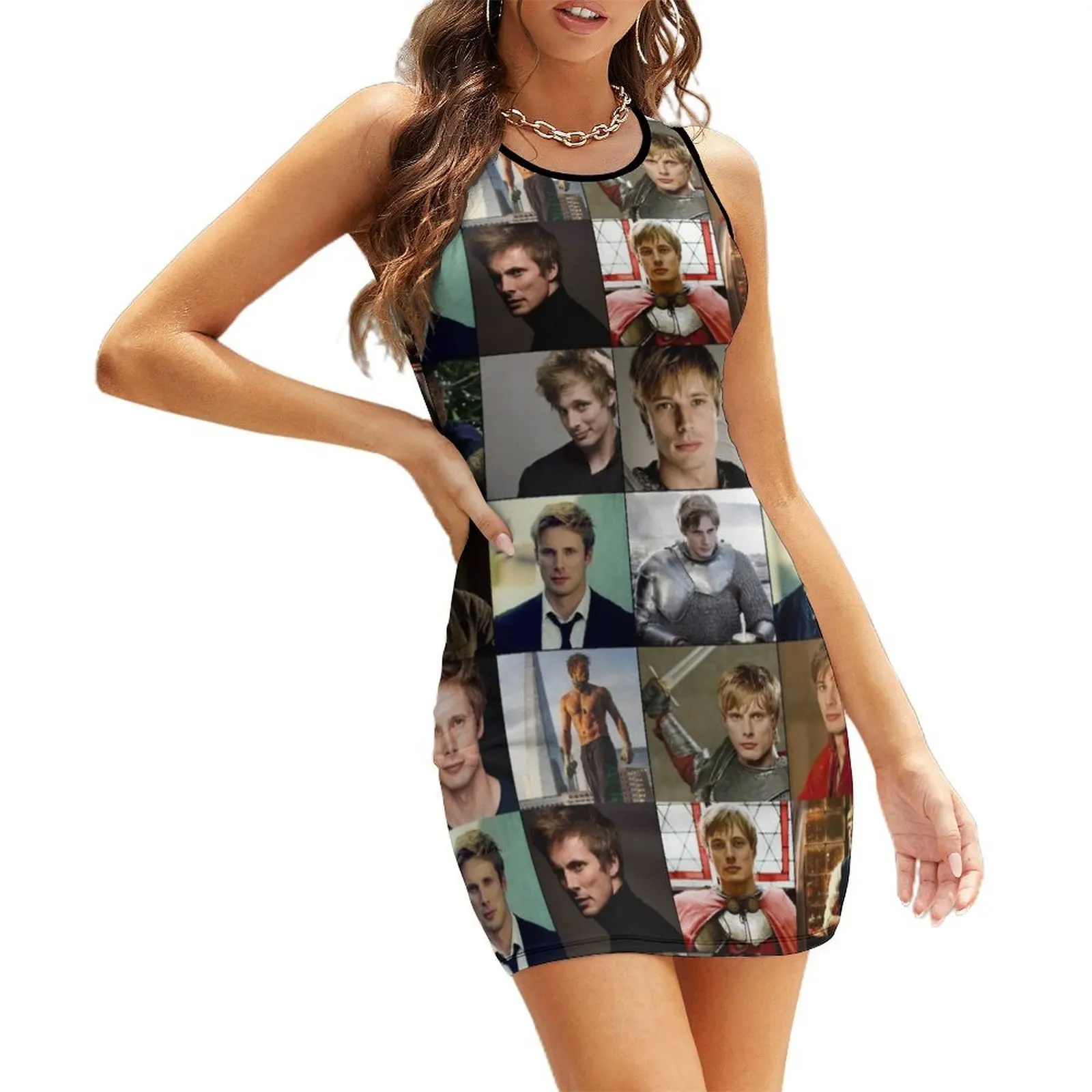 

Bradley James Photo Collage Sleeveless Sundress Woman clothing evening dresses women summer clothes