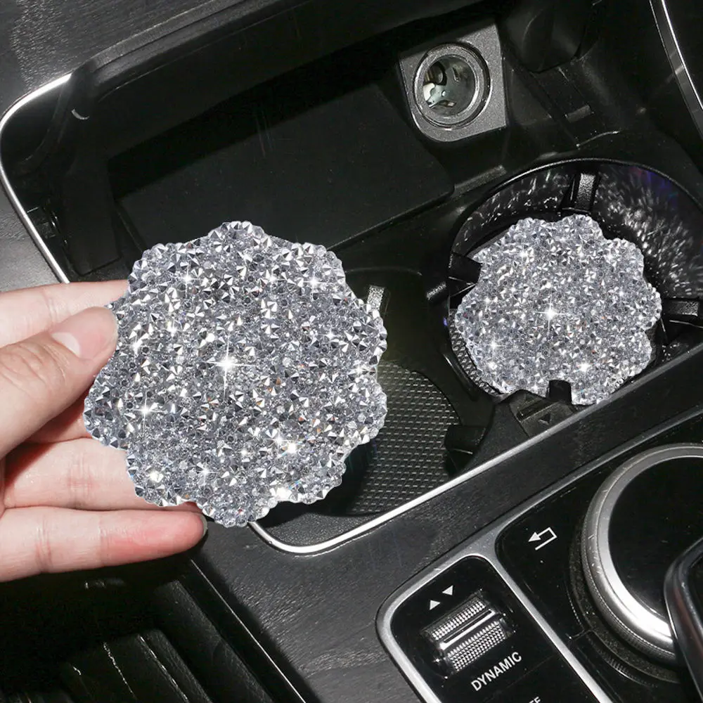 Fully-drilled Diamond Car Coaster Water Cup Slot Non-Slip Mat Silica Gel Pad Cup Holder Mat Bling Waterproof Car Accessories