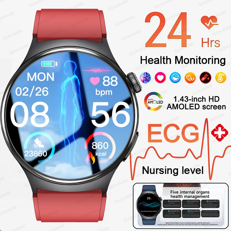 2026New ECG Health Diagnosis Smart Watch AI Micro Physical Examination Uric Acid Blood Pressure Blood Oxygen Clock HD Call Watch