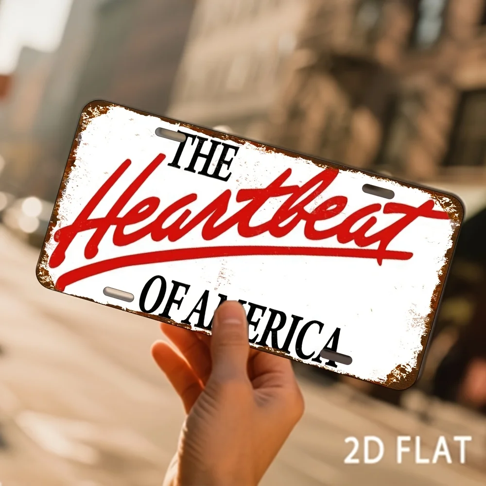 1pc 2D Flat Design Specifically for Men's and Women's License Plate, Aluminum Wall Art Decoration,The Heartbeat of America