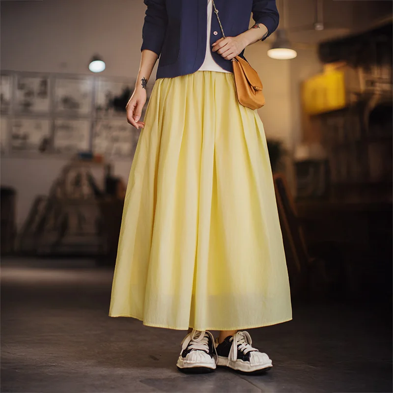 Maden Women's Flowy A-Line Skirt Lightweight Puffy Tulle High Waist Elastic Skirt Elegant Long Pleated Maxi Skirt for Summer