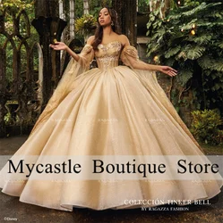 Champagne Off The Shoulder Quinceanera Dresses 2025 Beaded Princess Sweet 16 Dresses Ball Gown Birthday Gowns Lace-up Customized