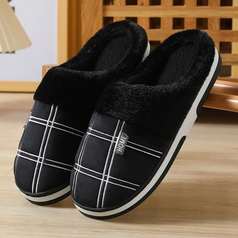Suede Slippers Men's Extra Large Size Cotton Mop Winter Non-slip Home Warm Platform Shoes 2025 New
