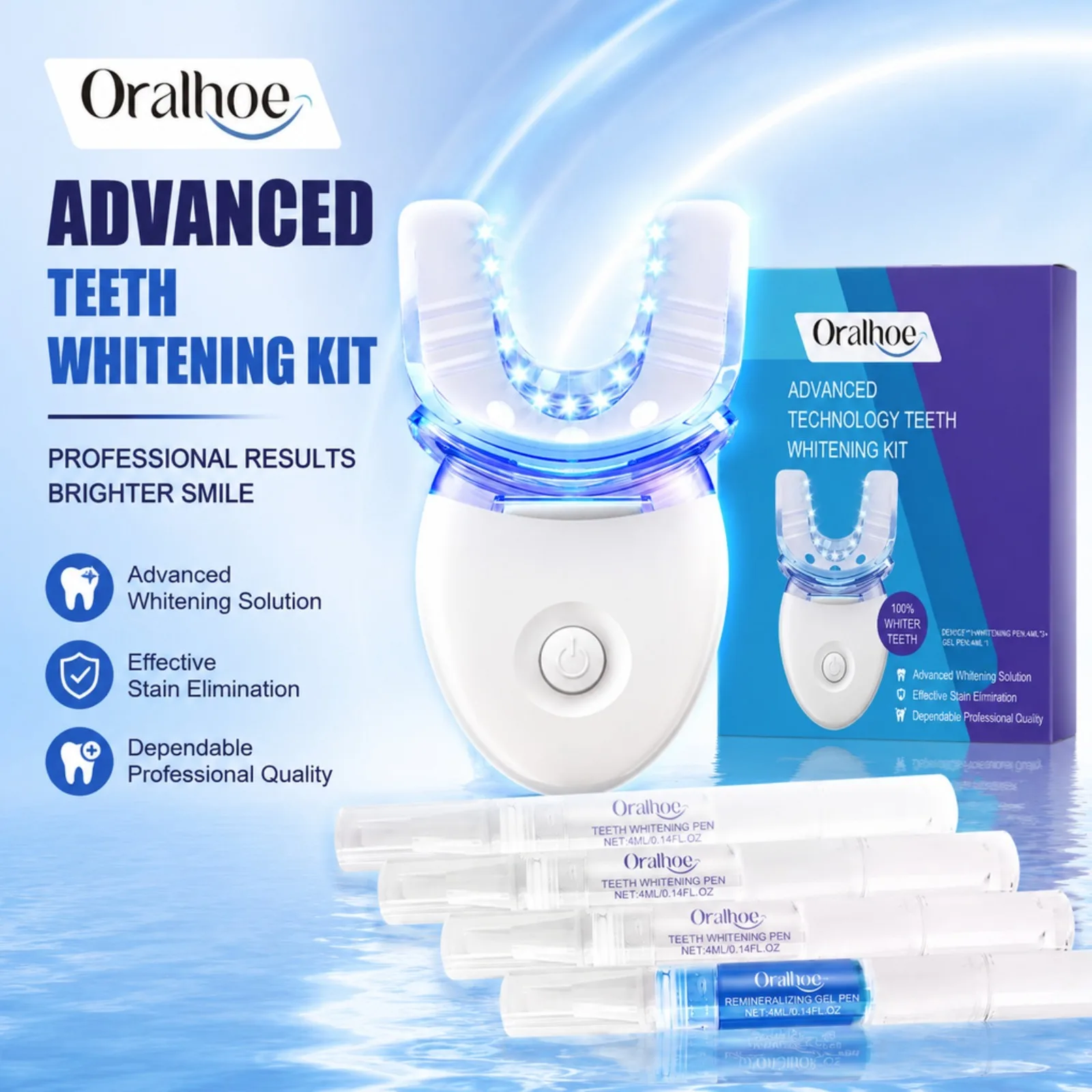 LED Light Teeth Whitening Kit with 4 Gel Pens Remove Stains Bright Smile Dental for Stains Coffee Food Oral Care Set Oralhoe