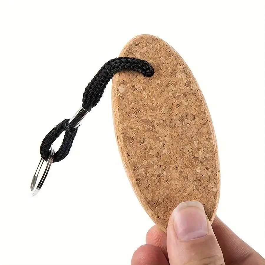 1/5/10/20/50/100pcs A Khaki-Colored Cork Keychain That Can Float on Water, Suitable for Backpack Attachment And Outdoor Sports.