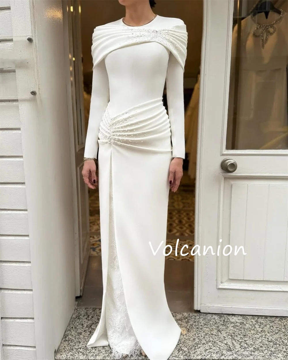 Moda personalizada jérsei plissado lantejoulas em linha reta o-pescoço vestidos longos sob medida ocasião elegante pastrol