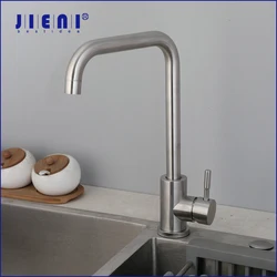 JIENI 360 Rotation Kitchen Faucet Stainless Nickel Brushed Sink Faucets Single Handle Double Hole Deck Mounted Mixer Tap