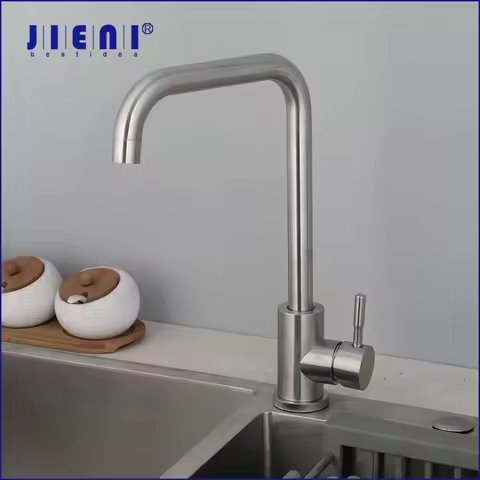 JIENI 360 Rotation Kitchen Faucet Stainless Nickel Brushed Sink Faucets Single Handle Double Hole Deck Mounted Mixer Tap