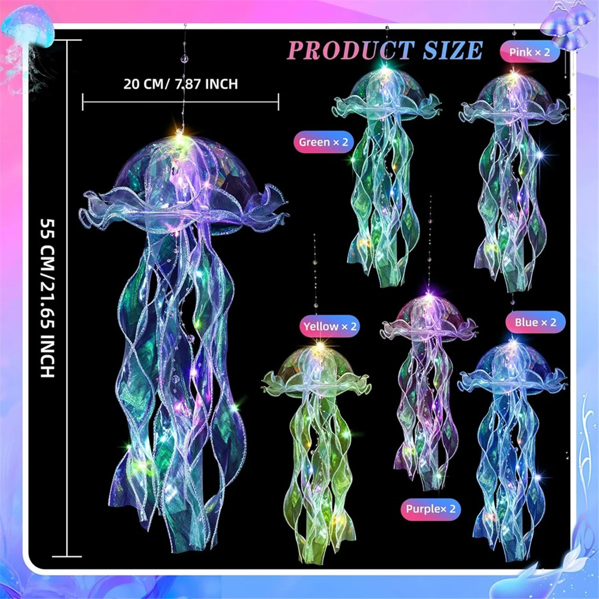 A03R Jellyfish Decor, 10 Pcs Jellyfish Lanterns Hanging Jelly Fish Decoration for Under the Sea Decorations
