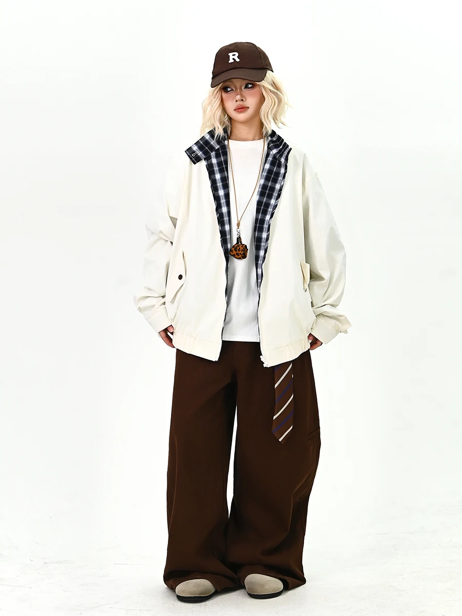 

Двусторонняя свободная женская куртка в университетском стиле с воротником-стойкой, американский тренд BF, новая модная верхняя одежда весна 2026