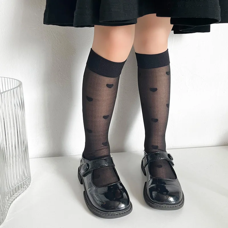 

Детские носки-гольфы Baby Sweet White Love Thin Calf JK для девочек, модные, с бантом, сердечками, полосками, сетчатые, нейлоновые, дышащие