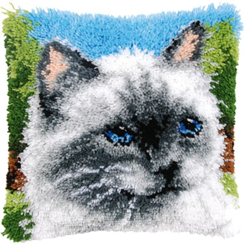 Cat Embroidery Pillow Coarse Wool Hand Knitted Cross Stitch Latch Hook Kit Carpet Embroidery Material kussen borduren kruissteek