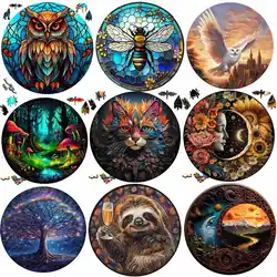 owl Wooden Puzzle cat Animal Wood Jigsaw For Kids Adults Educational Brain Trainer Family Interactive Games