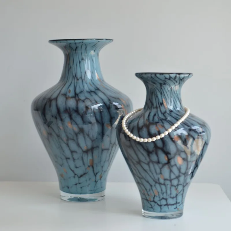 홈 새로운 중국 스타일, 고전적인 에나멜 블루 튀긴 유리 장식품, 장식 수공예품 데스크탑 꽃병