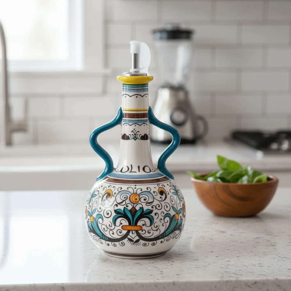 European-style Olive Oil Dispenser Ceramic with Dust Lid Oil Pot Under-glazed Refillable Soy Sauce Bottle Restaurant
