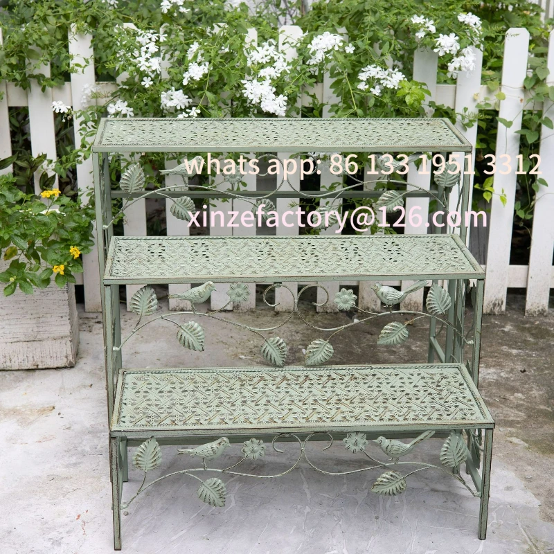 

Customizable retro wrought iron bird multi-layer outdoor garden balcony courtyard three-layer flower pot rack