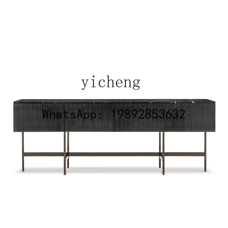 

FZ minimalist dining side cabinet Miloti living room entry solid wood enigma cabinet rock slab stainless steel dining cabinet