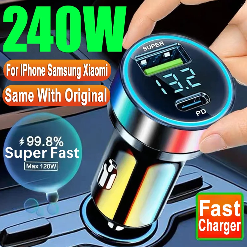 Car Super Charger 240W Dual Port Fast Charging Quick Charge 3.0 USB Car Phone Charger for IPhone Sumsung Huawei