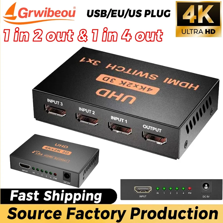 �y�Z�[�����z1x4 HDMI�Ή��X�v���b�^�[ �t��HD 4K�I�[�f�B�I�r�f�I�X�v���b�^�[ 1����2�o�� HDMI�X�v���b�^�[�A���v�A�_�v�^�[ DVD�AXbox�AHDTV�APS3�p