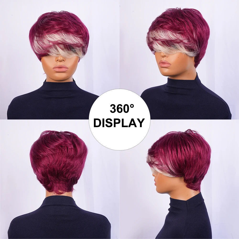 قصيرة عابث قطع الباروكات شعر الإنسان شعر مستعار مستقيم للنساء الشعر البرازيلي الطبقات آلة صنع قبعة 100% خصلات الشعر المستعار الإنسان ارتداء اليومي