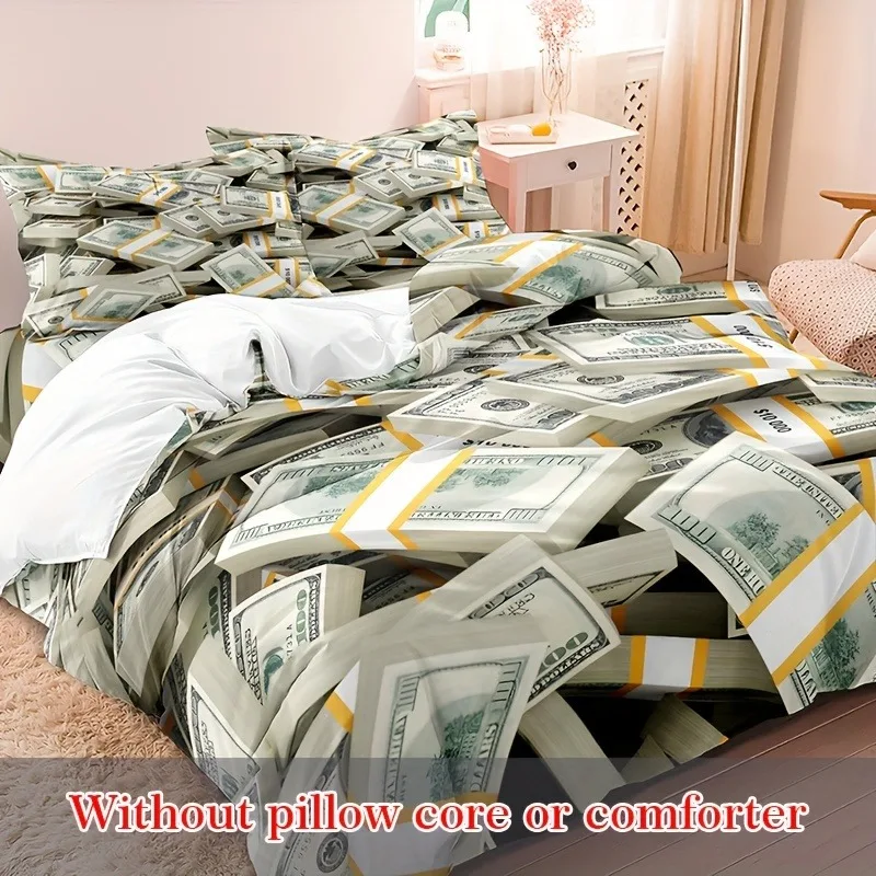 Dollars printed Red Texture banknote Bedding Set 3D Printed Duvet Cover With Pillowcase Queen  Full size Bedclothes room Decor